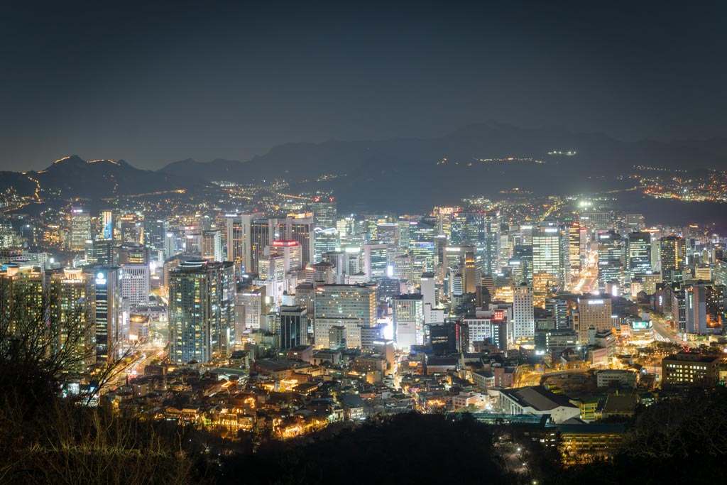 night photo looking over seoul from namsan tower